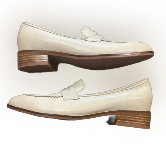 Mona Flying Ivory Leather Penny Loafers US 8 Italian Leather Quiet Luxury - Picture 3 of 9
